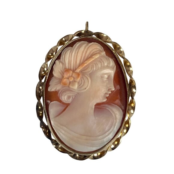 Vintage Bal Ron 12K Gold Filled Cameo Brooch Pendant Pin Carved Shell Oval - Picture 1 of 7